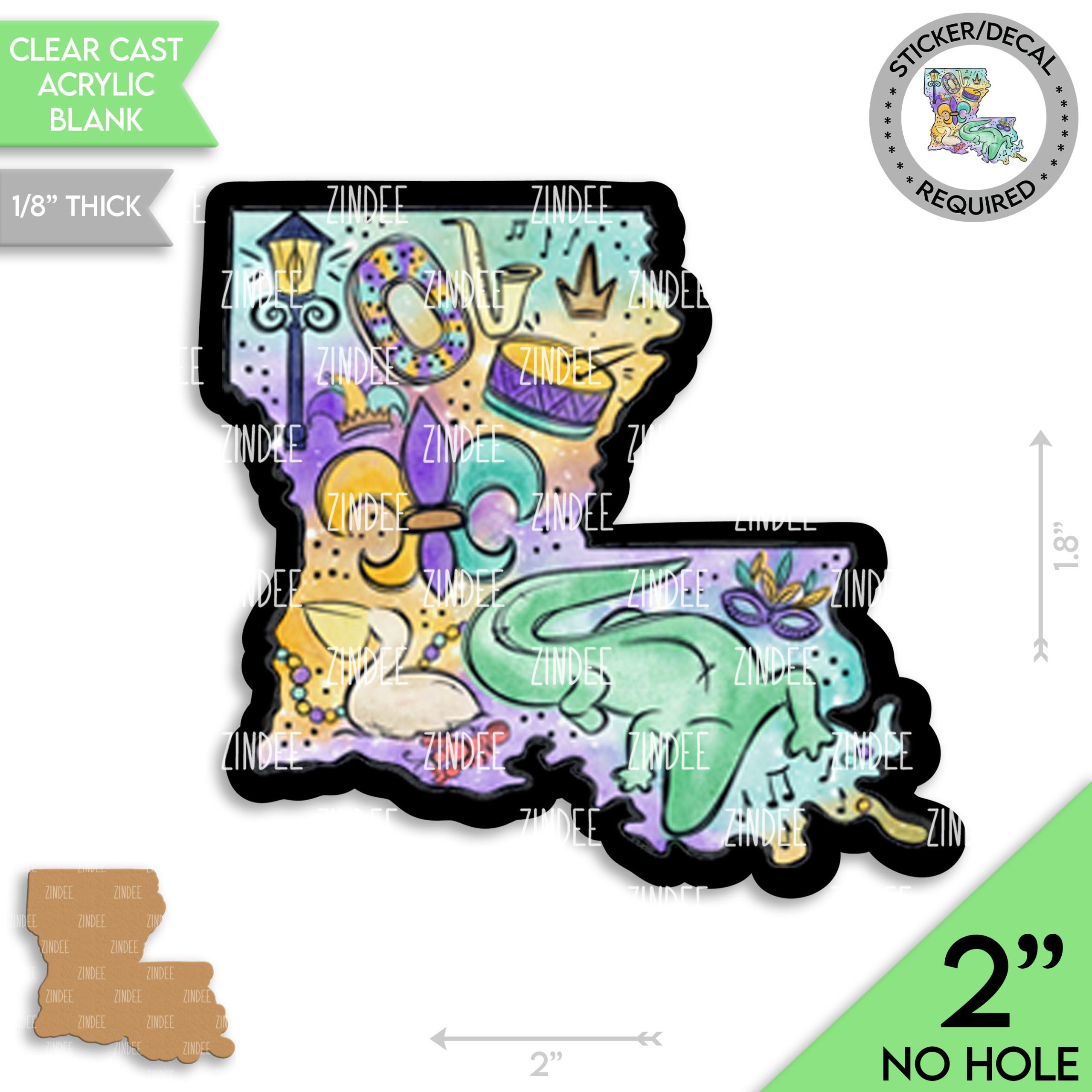 Louisiana Mardi Gras Acrylic Blank- Sticker- UV DTF (2 inch) NO HOLE - Image 2