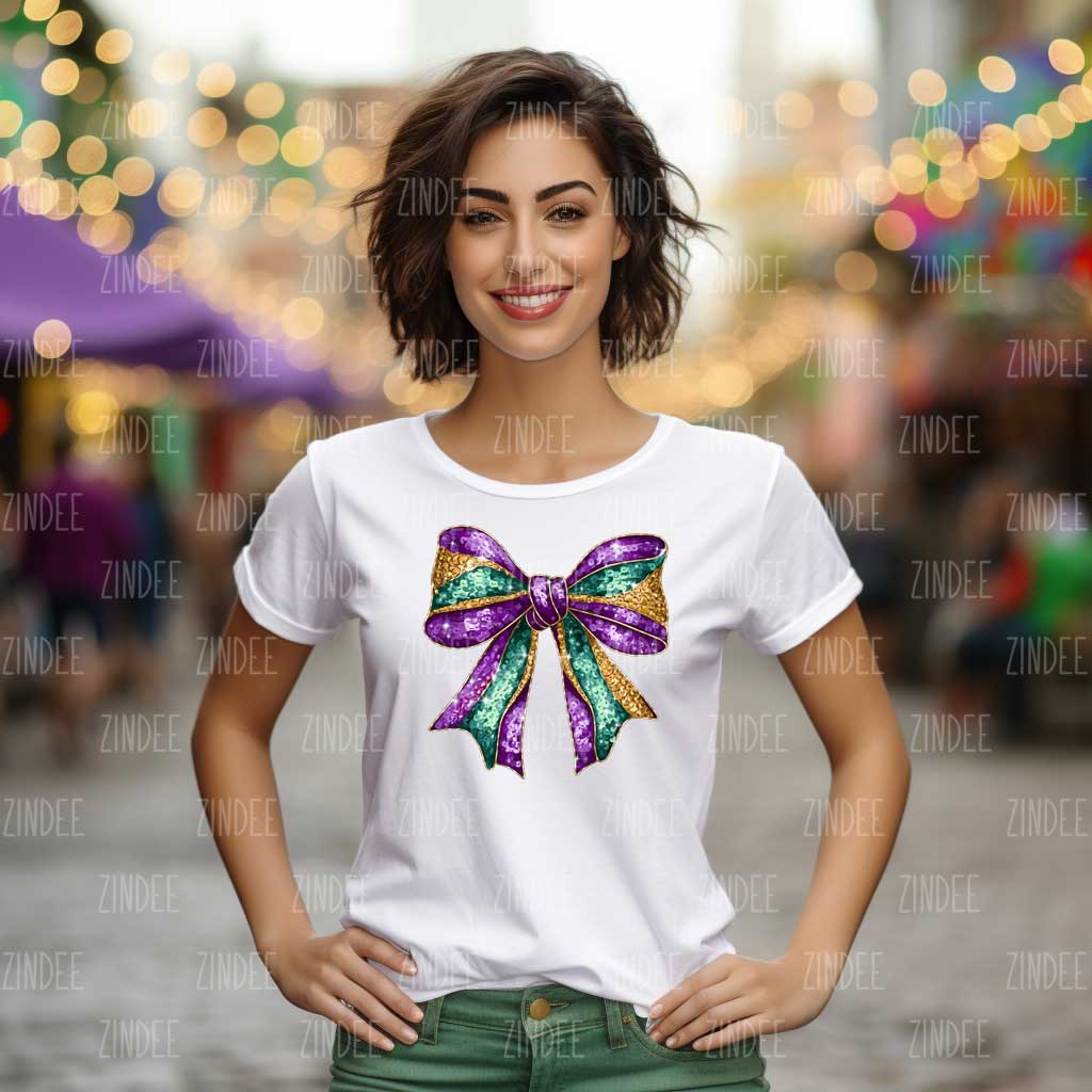 Mardi Gras Glitter Bow DTF Transfer