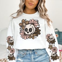 Boho Floral Skull DTF Transfer (w/optional sleeve design)