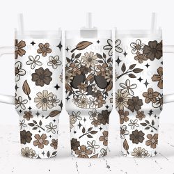 Brown Floral Skellie UV DTF Tumbler Wrap 40oz