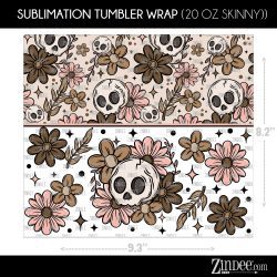 Alternative view of Brown Floral Skellie (Sublimation Wrap) 20 oz Skinny