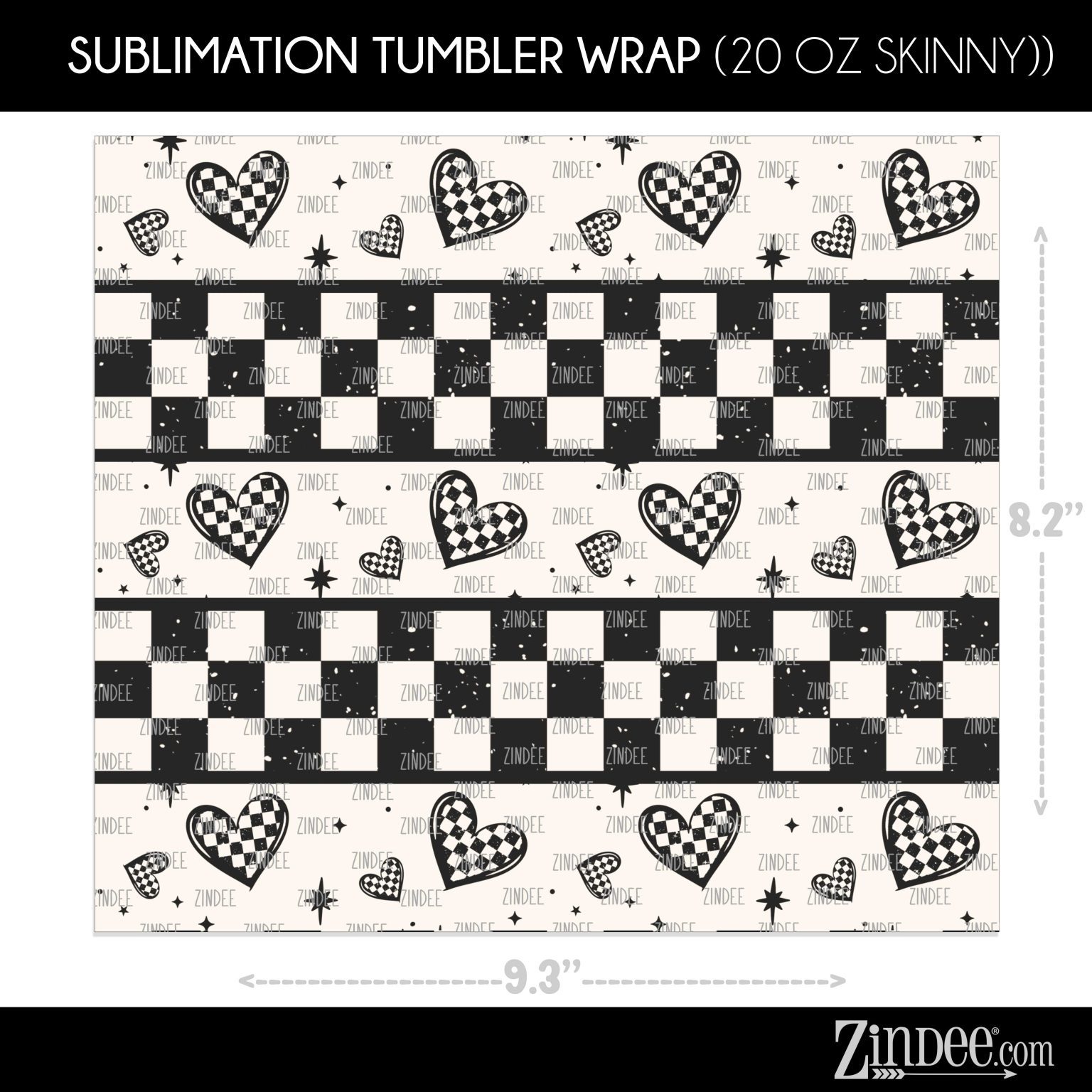 Checker Hearts (Sublimation Wrap) 20 oz Skinny – Zindee