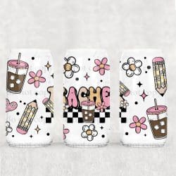Checker Teacher UV DTF Can Wrap