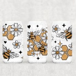 Fuzzy Honeycomb Bees UV DTF Can Wrap