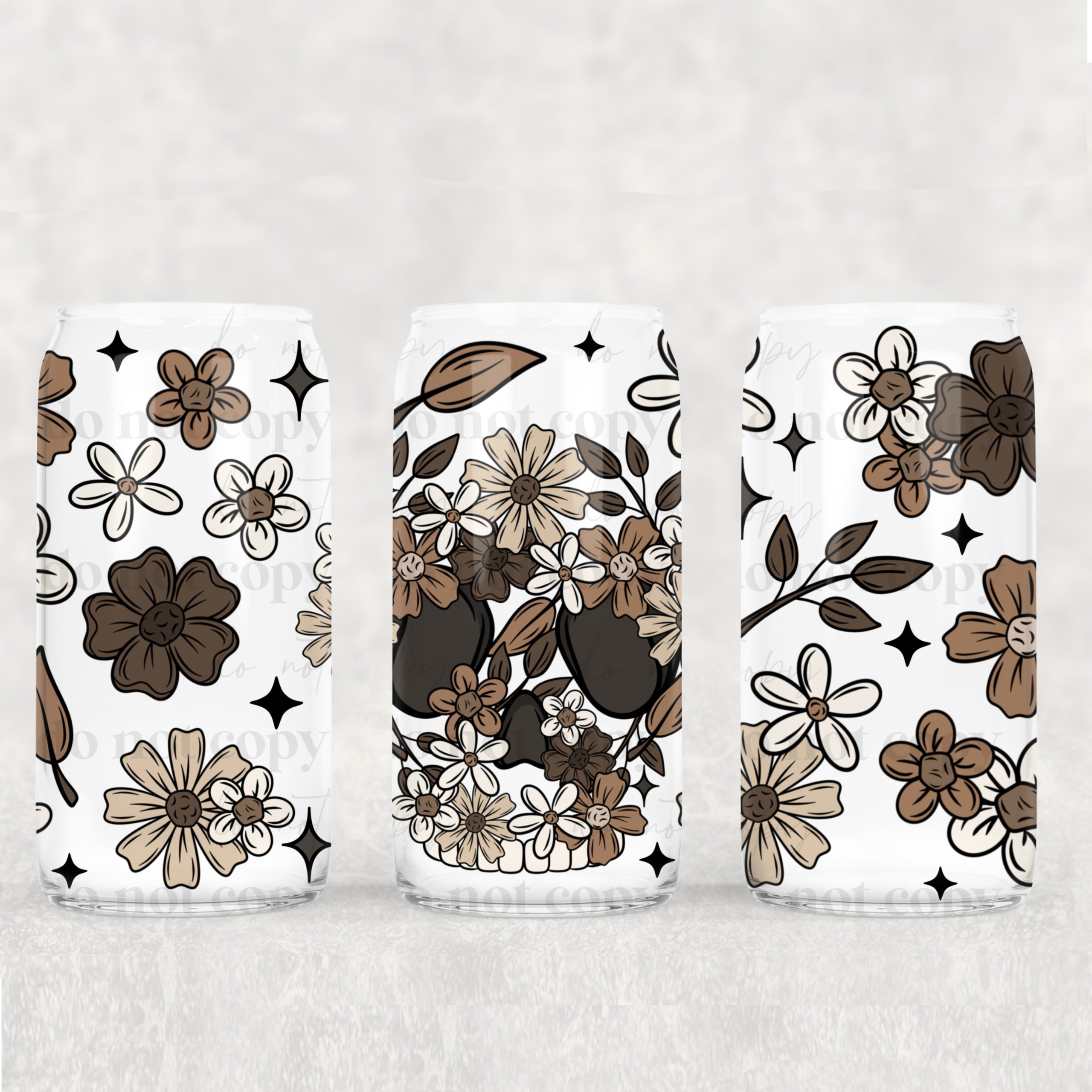 Leaves Skellie Floral UV DTF Can Wrap