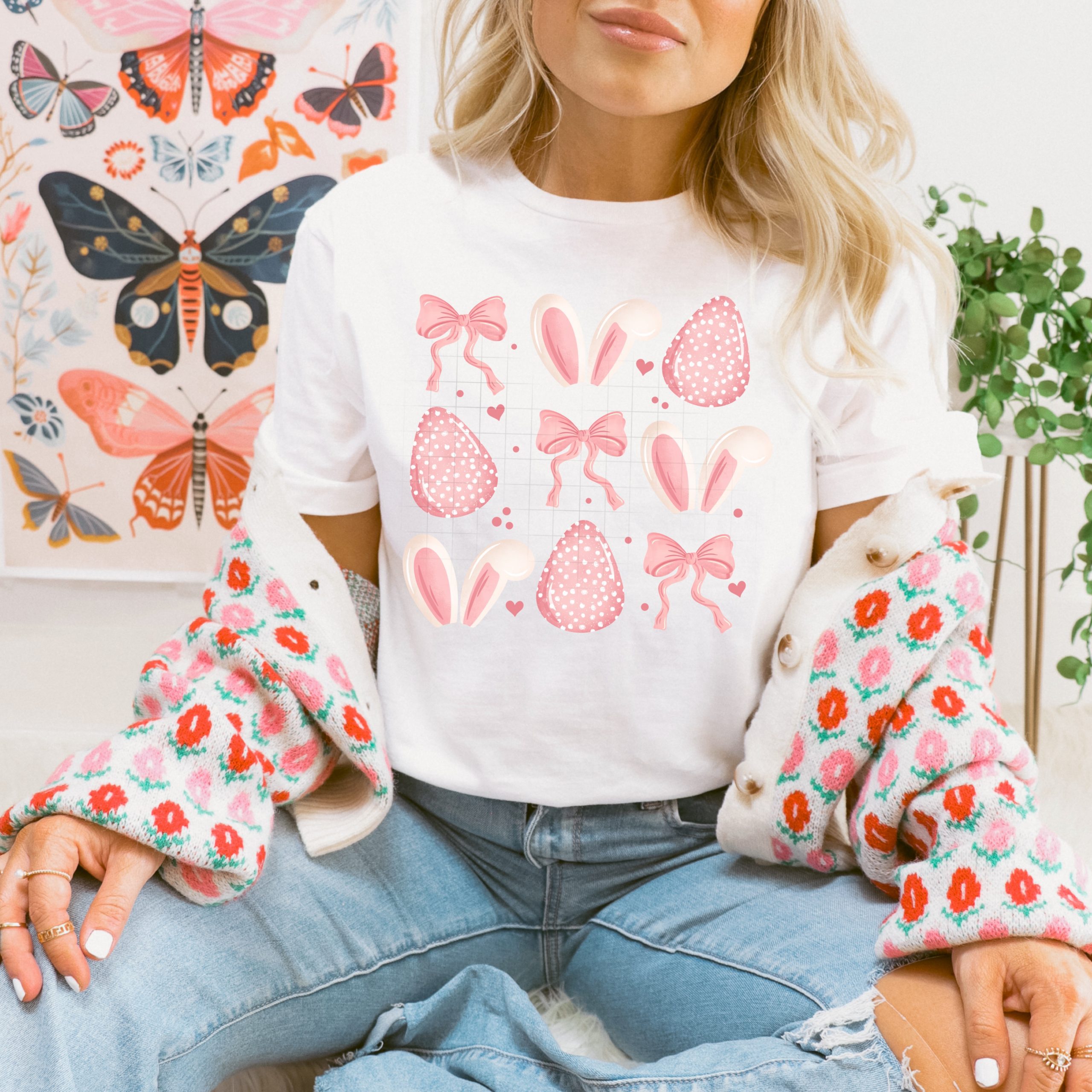 Pink Easter Grid DTF Transfer