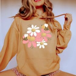 Pink Flowers And Bees DTF Transfer