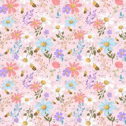 Pink Wildflowers And Bees seamless (vinyl)