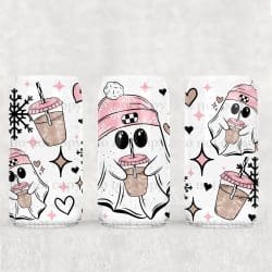 Pink Winter Ghostie UV DTF Can Wrap