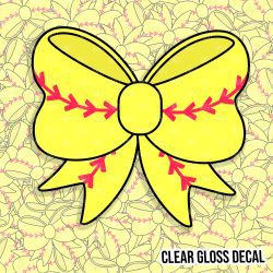 Softball Simple Bow Kiss Cut Sticker (CLEAR GLOSS)