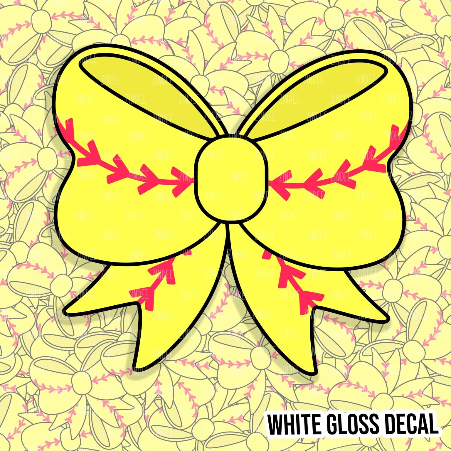 Simple Bow Sticker Softball Simple Bow Kiss Cut Sticker (WHITE GLOSS) - Zindee