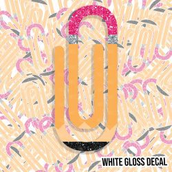 Pencil Skinny Paperclip kiss cut sticker (3.5 inch) WHITE GLOSS