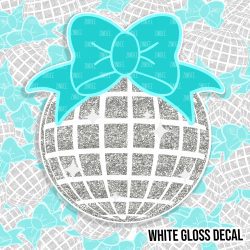 Glitter Disco Ball With Bow Kiss Cut Sticker (WHITE GLOSS)