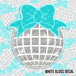 Glitter Disco Ball With Bow Kiss Cut Sticker (WHITE GLOSS)