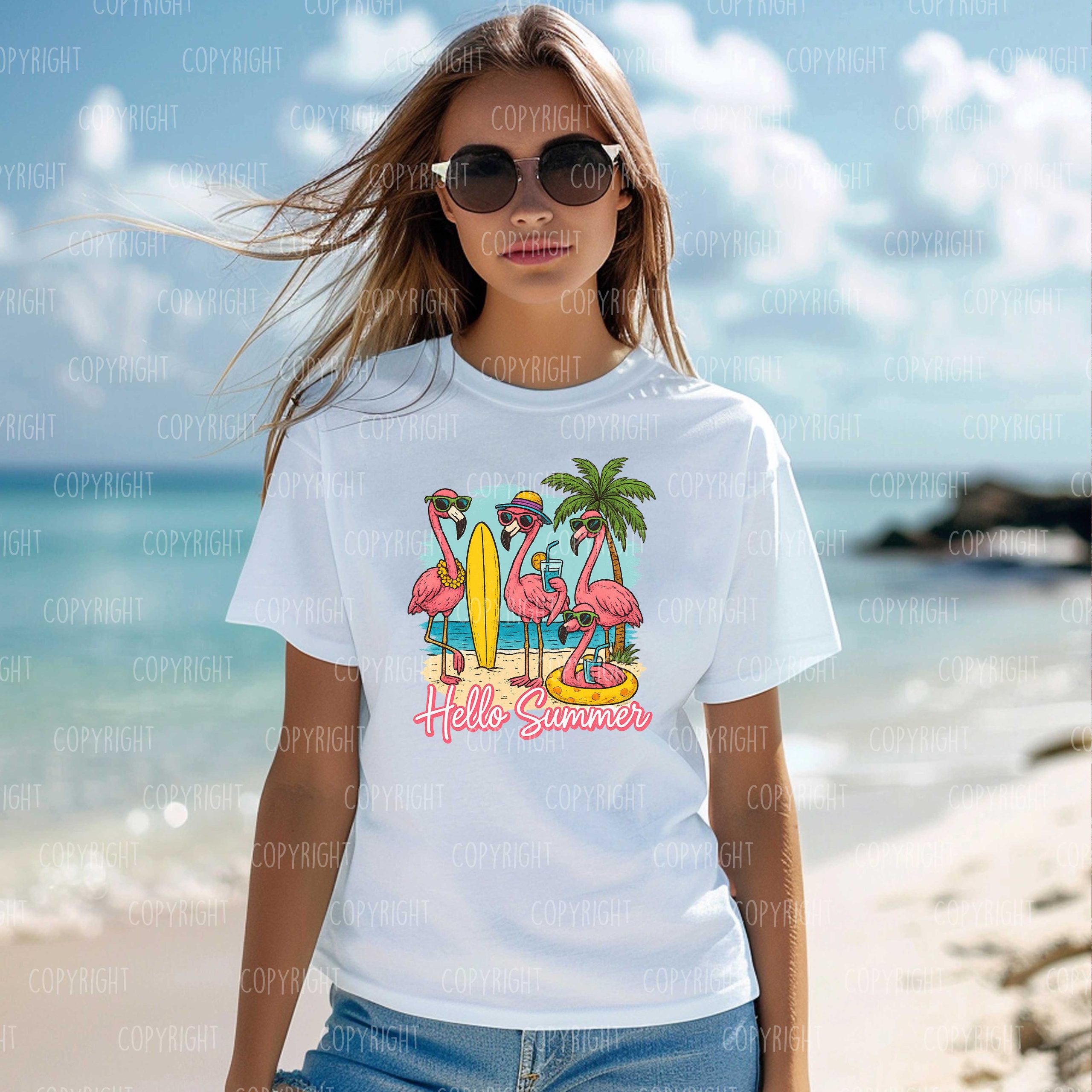 Hello Summer Flamingo DTF Transfer