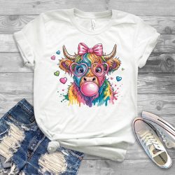 Bubblegum Highland Cow DTF Transfer