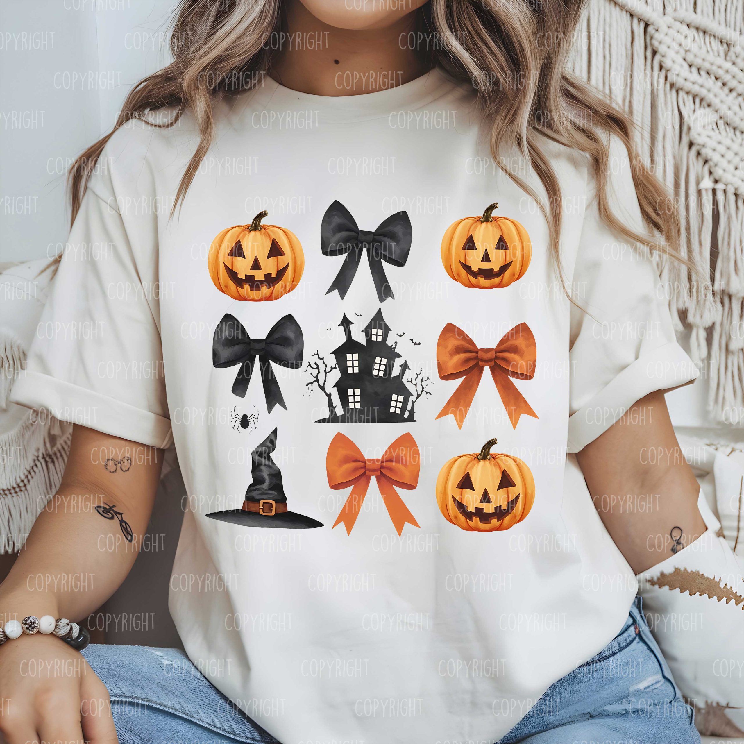 Spooky Halloween Grid DTF Transfer