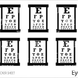 Eye Test Chart (sticker sheet) .6" White Gloss