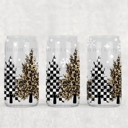 Checker Cheetah Trees UV DTF Can Wrap