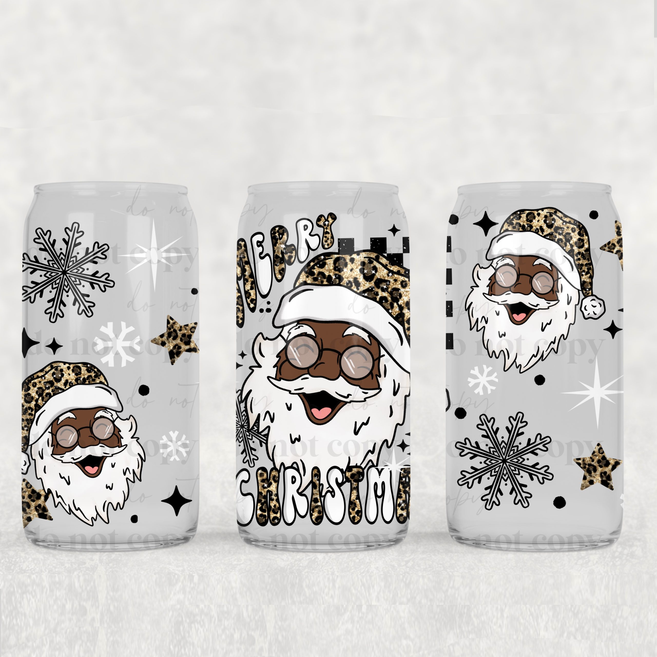 Merry Santa Cheetah Dark Skin UV DTF Can Wrap