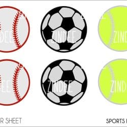 Sports Balls 1.5" (sticker sheet) White Gloss