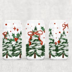 Holly Trees And Bows UV DTF Can Wrap