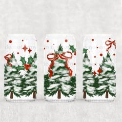 Holly Trees And Bows UV DTF Can Wrap