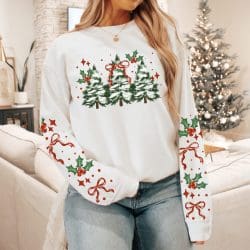 Holly Trees And Red Bows DTF Transfer (w/optional sleeve design)