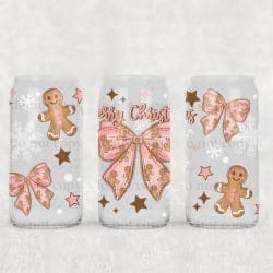 Merry Christmas Gingerbread Bow UV DTF Can Wrap