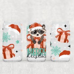 Merry Christmas Raccoon UV DTF Can Wrap