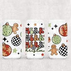 Merry Christmas Retro Green & Red UV DTF Can Wrap