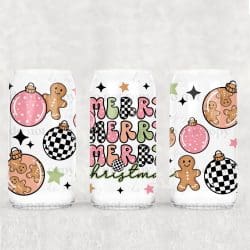 Merry Christmas Retro Pink UV DTF Can Wrap