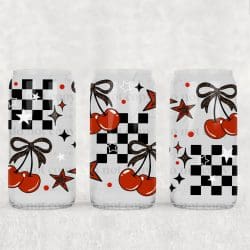 Checker Cheetah Cherries UV DTF Can Wrap