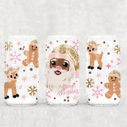 Glitter Santa And Friends Dark Skin UV DTF Can Wrap