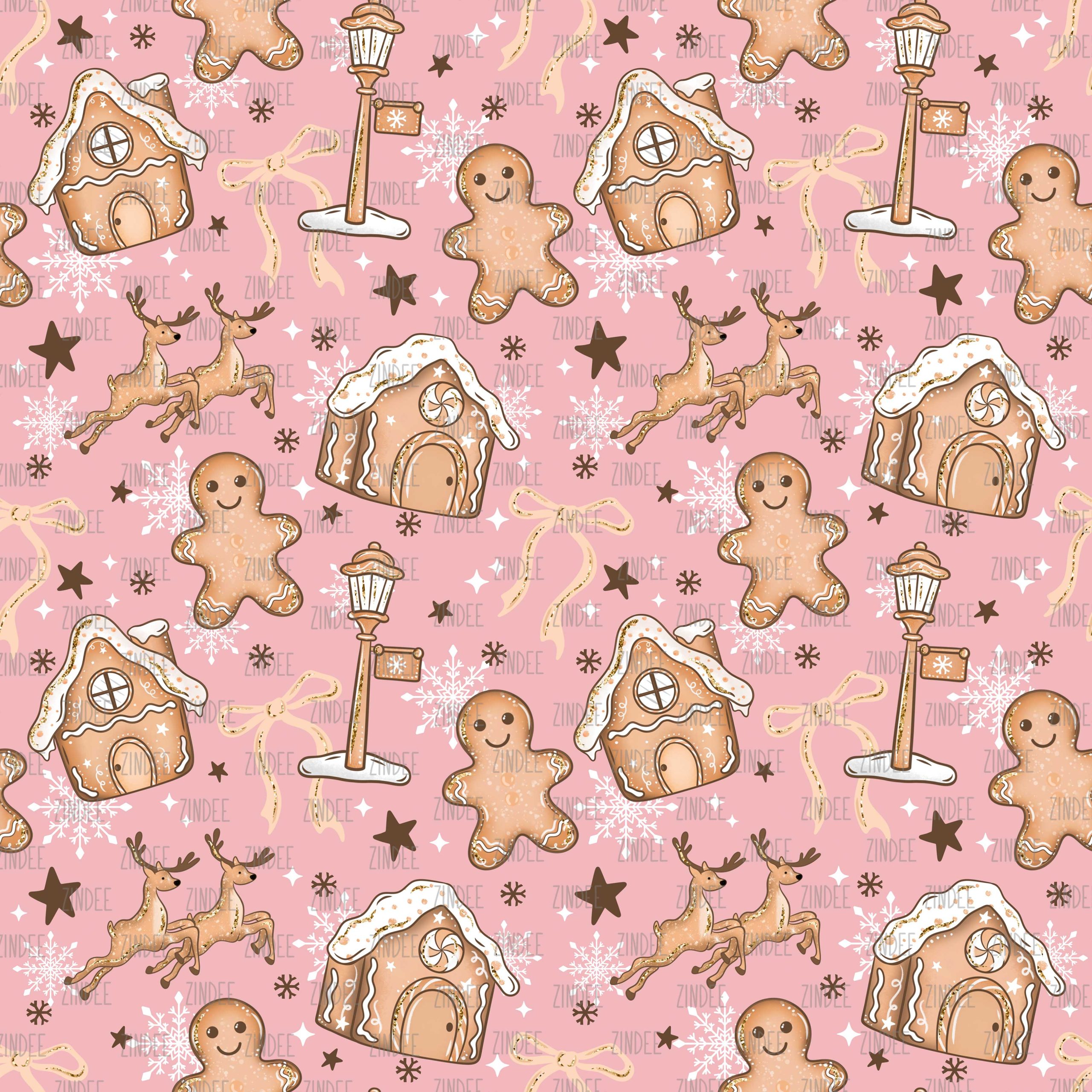 North Pole Gingerbread PINK seamless (vinyl)