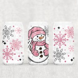 Pink Snowman UV DTF Can Wrap
