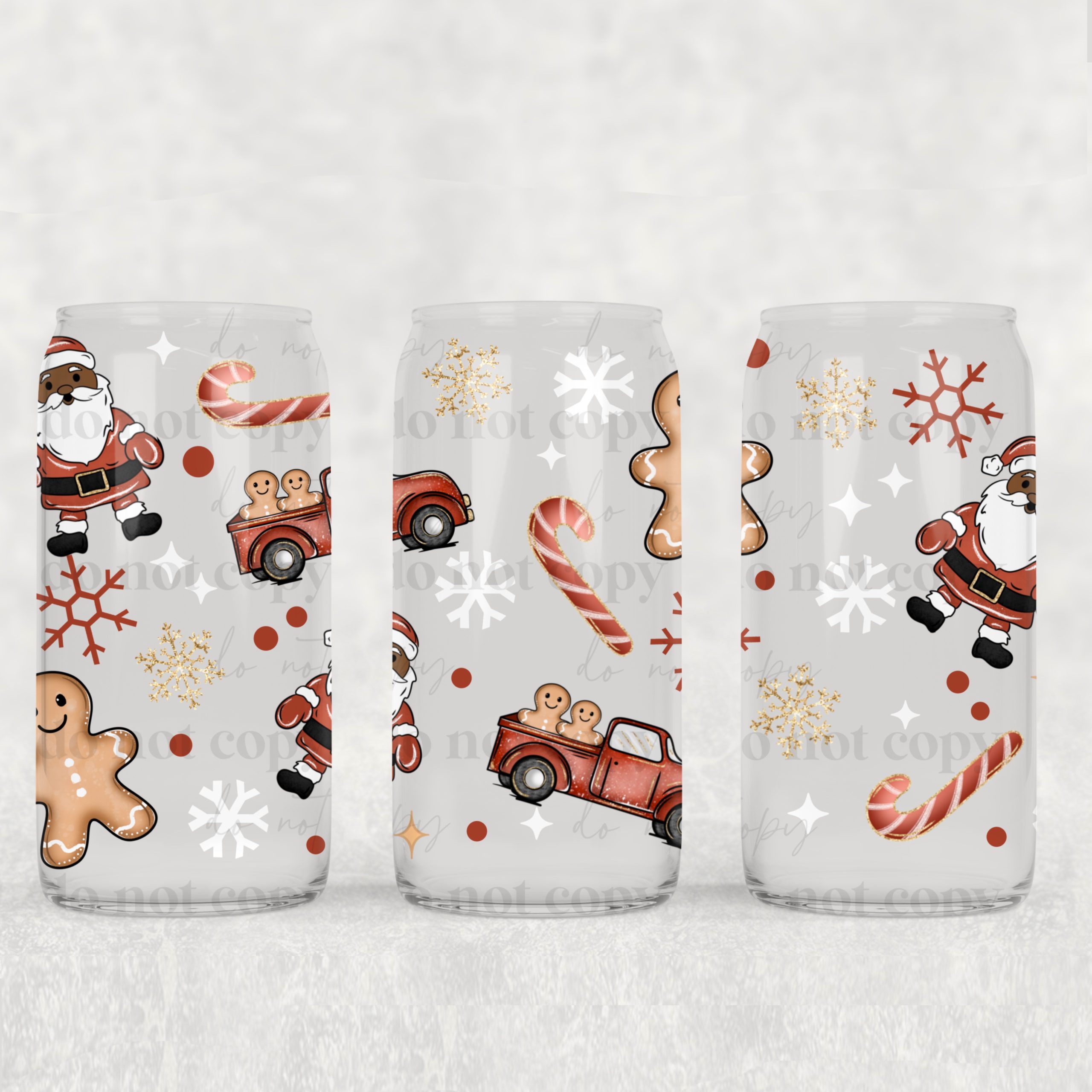 Santa Truck Gingerbread Dark Skin UV DTF Can Wrap