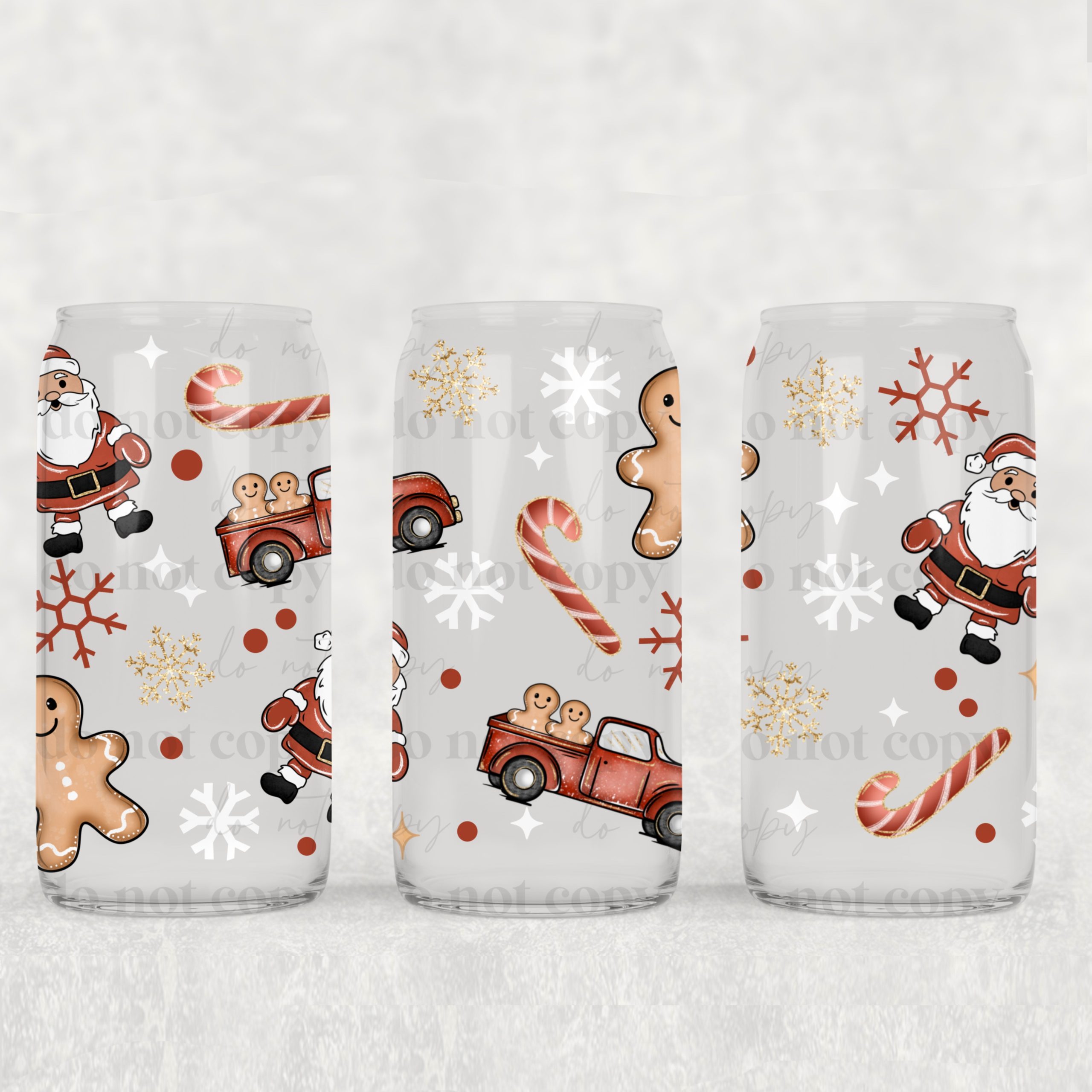 Santa Truck Gingerbread Light Skin UV DTF Can Wrap