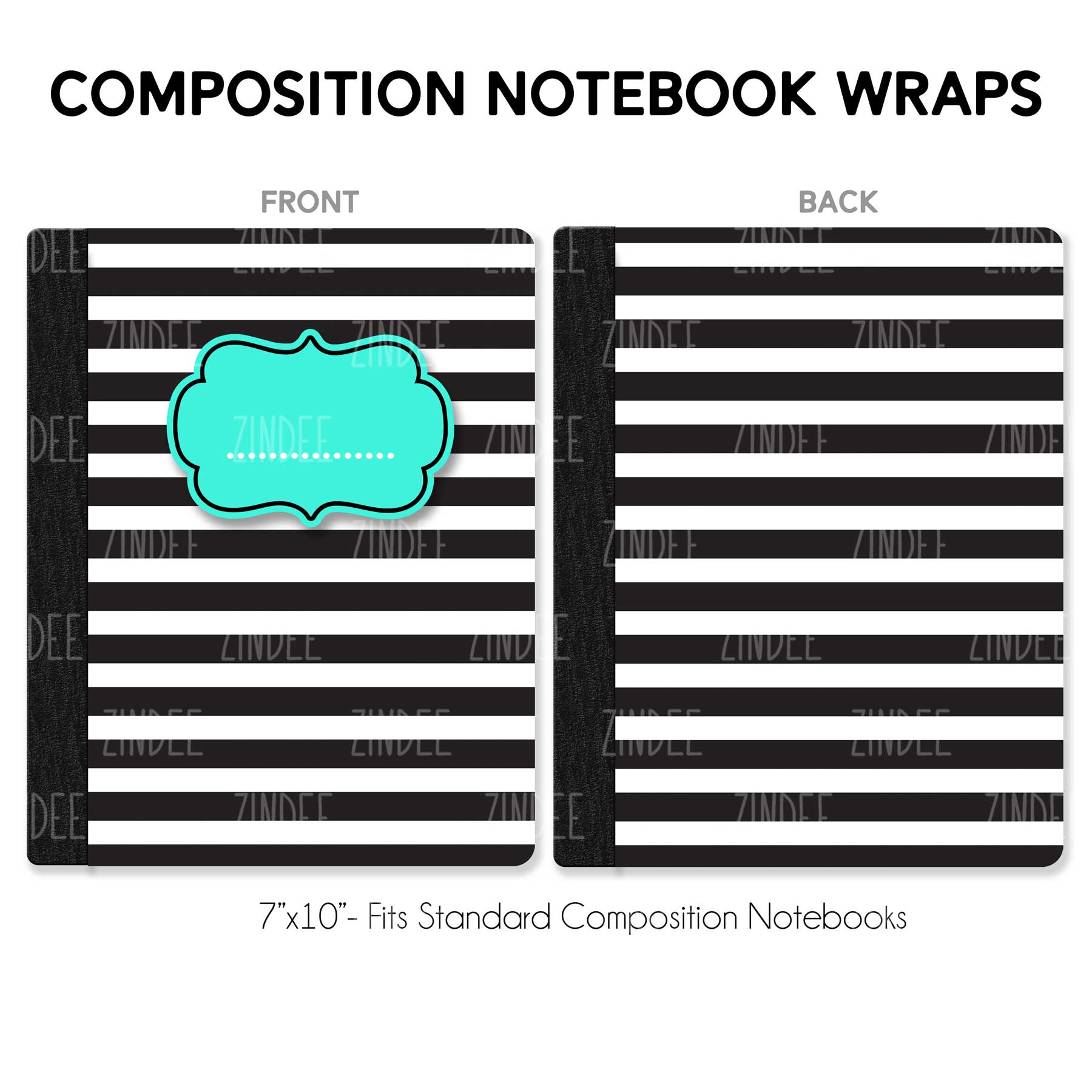 Composition Notebook Wrap- Black White Stripe