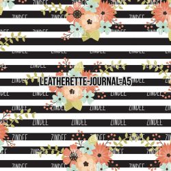 Black White Stripe Floral Coral - Journal Size- A5 (Faux Leather)
