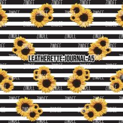 Black White Stripe Sunflower- Journal Size- A5 (Faux Leather)
