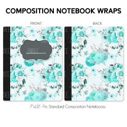 Floral Turquoise – Composition Notebook Wrap (Classic) | Vinyl Notebook Cover