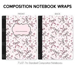 Composition Notebook Wrap-Pink Bow Hearts