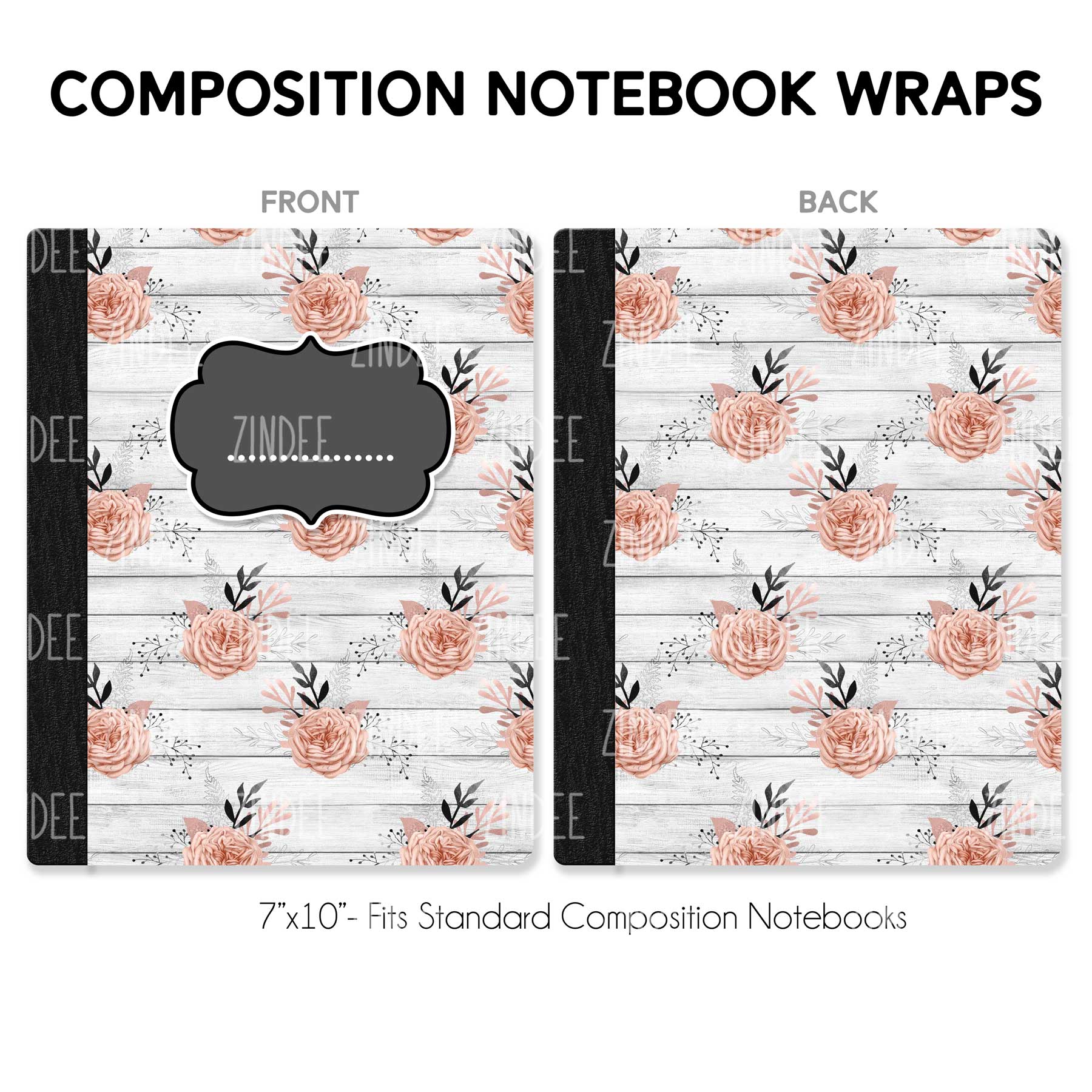 Composition Notebook Wrap- Blush Charcoal 15