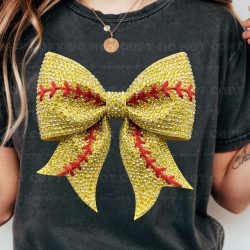 Alternative view of Rhinestone Softball Bow DTF Transfer