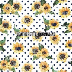 White Navy Polka Dot Sunflower - Journal Size- A5 (Faux Leather)