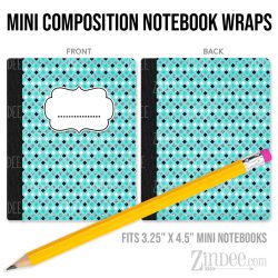 Aqua Blue Black 5 – Mini Composition Notebook Wrap (3.25" x 4.5") | Vinyl Notebook Cover