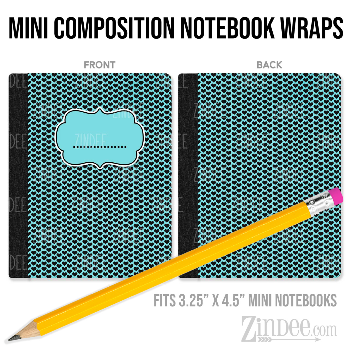 Aqua Blue Black 7 – Mini Composition Notebook Wrap (3.25" x 4.5") | Vinyl Notebook Cover