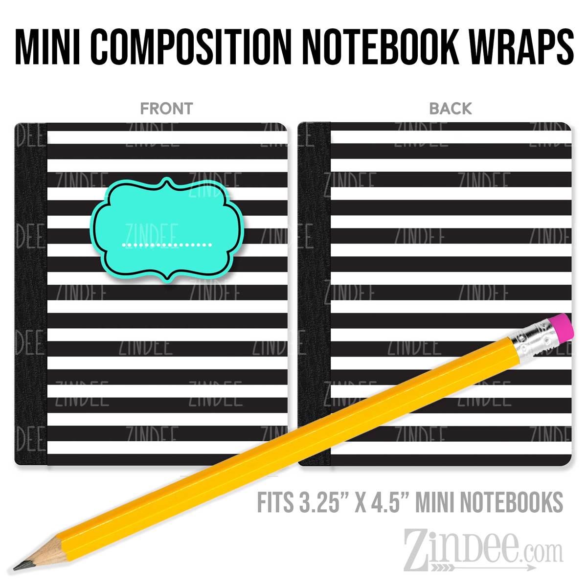 Black White Stripe – Mini Composition Notebook Wrap (3.25" x 4.5") | Vinyl Notebook Cover