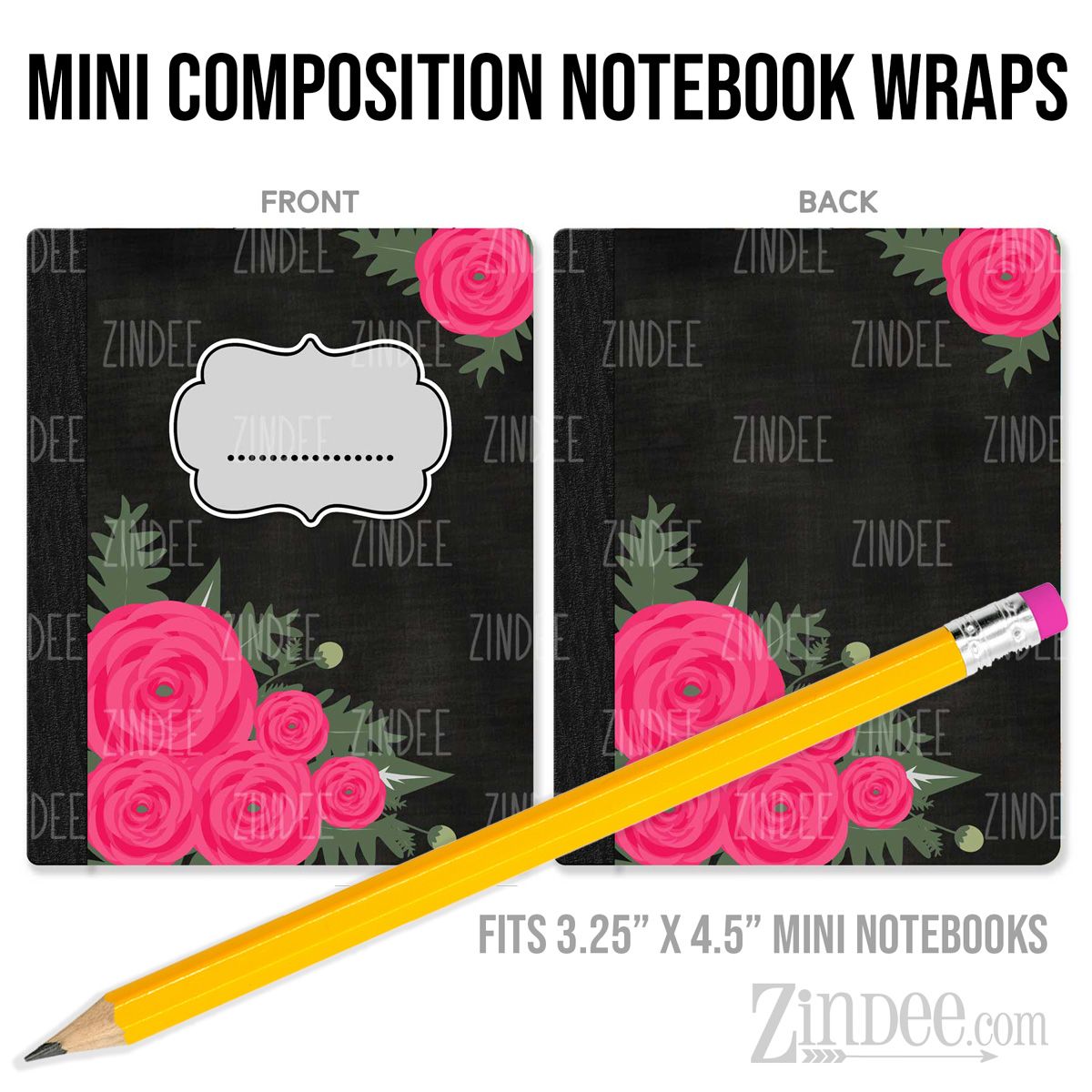 Chalkboard Flowers – Mini Composition Notebook Wrap (3.25" x 4.5") | Vinyl Notebook Cover
